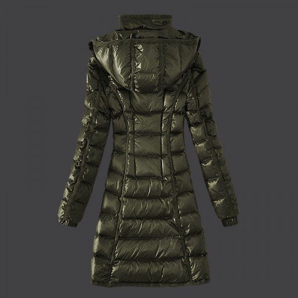 Moncler Donna sottile lungo Giù cappotto Army verde Outlet M1079